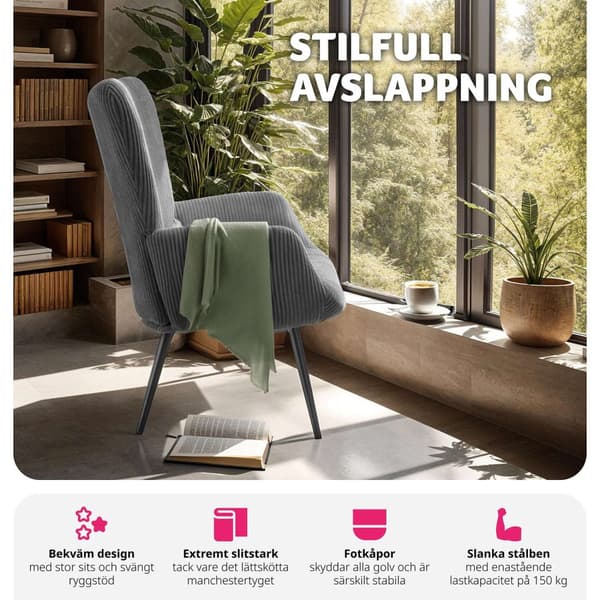Fåtölj Hygge, ergonomisk, belastningskapacitet 150 kg - Utan pall, Bred manchester antracit/svart