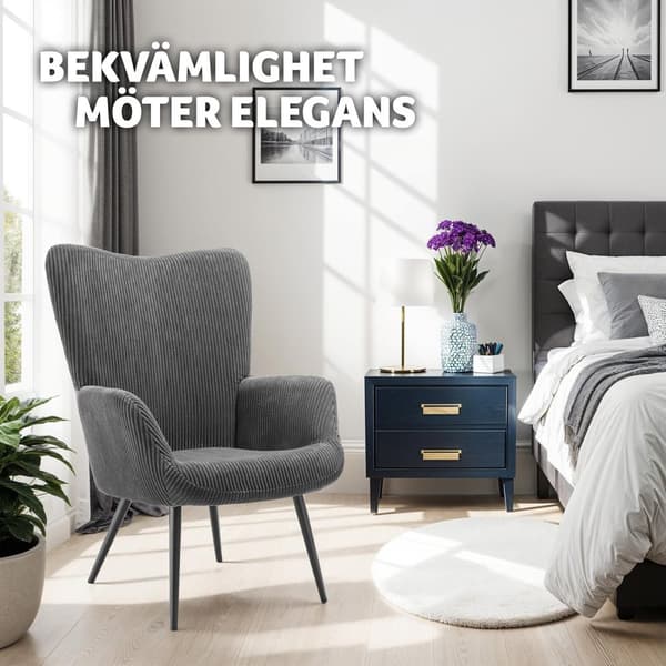 Fåtölj Hygge, ergonomisk, belastningskapacitet 150 kg - Utan pall, Bred manchester antracit/svart