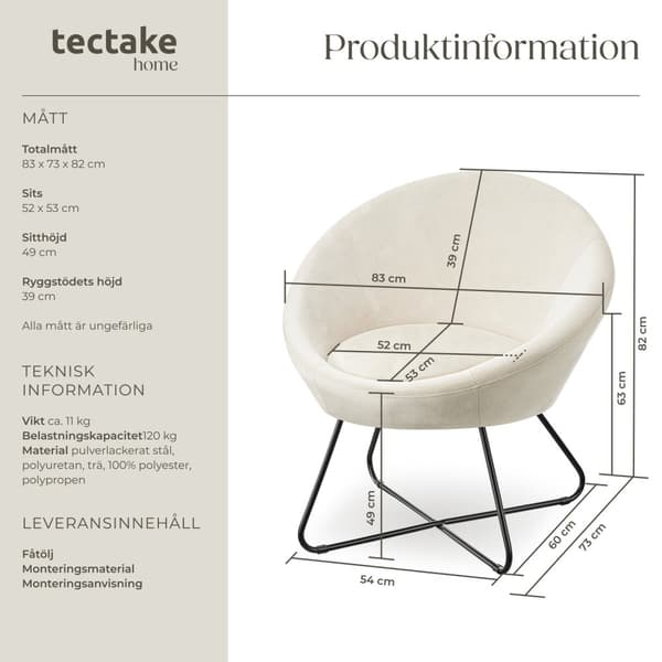 Vadderad fåtölj Centera - Sammetslook Beige