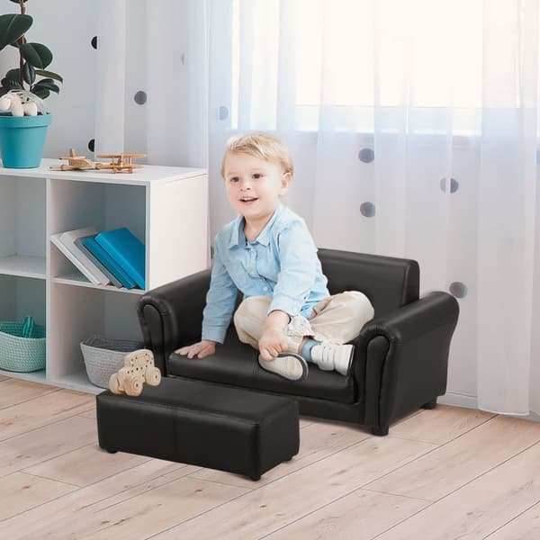 Barnfåtölj med fotpall, 83x42x41 cm, Svart