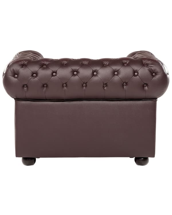Fåtölj Chesterfield Brun Läder Tuftad Mörka Träben Modern Traditionell Vardagsrum
