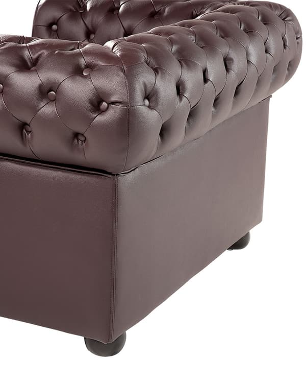 Fåtölj Chesterfield Brun Läder Tuftad Mörka Träben Modern Traditionell Vardagsrum