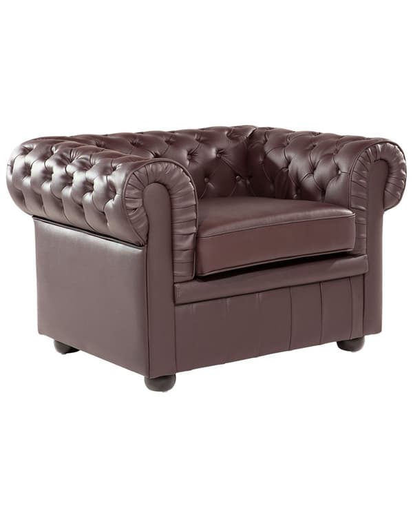 Fåtölj Chesterfield Brun Läder Tuftad Mörka Träben Modern Traditionell Vardagsrum