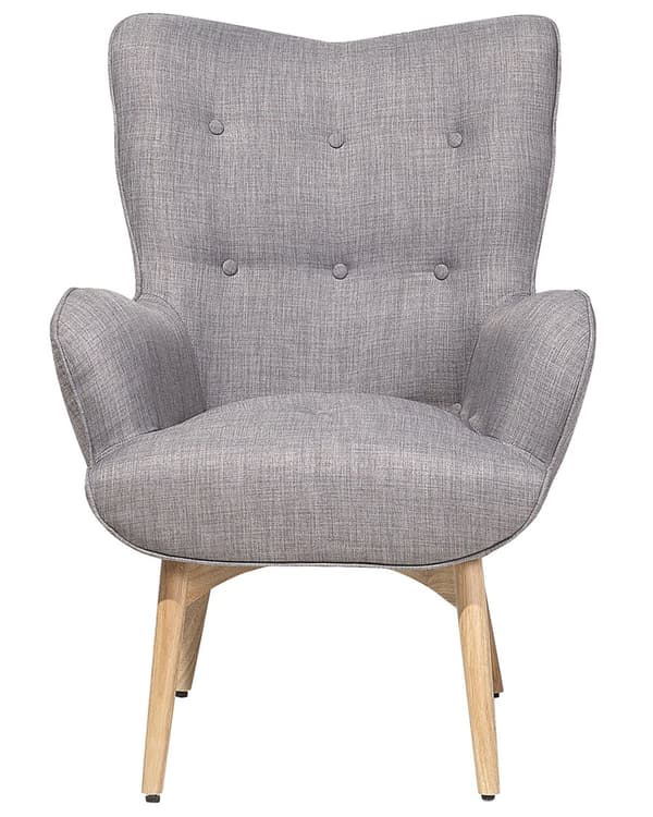 Fåtölj med Fotpall Ljusgrå Tyg Dekorativa Knappar Modern Stil