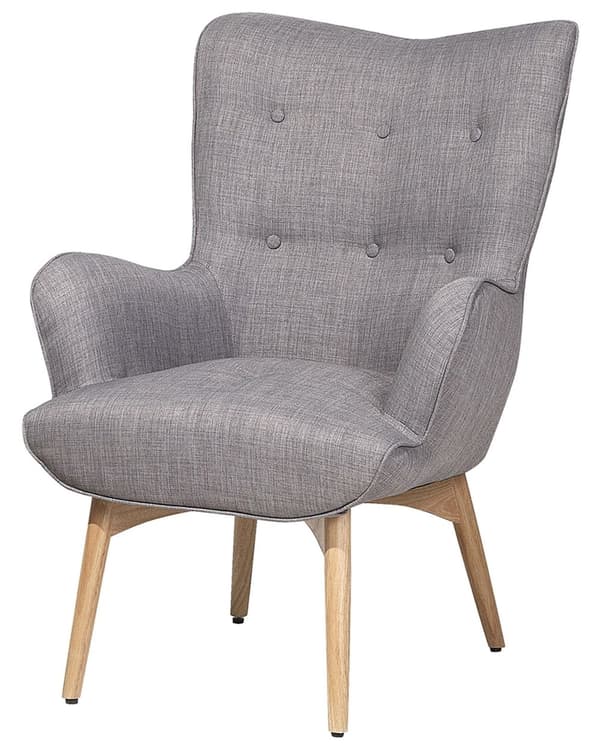 Fåtölj med Fotpall Ljusgrå Tyg Dekorativa Knappar Modern Stil