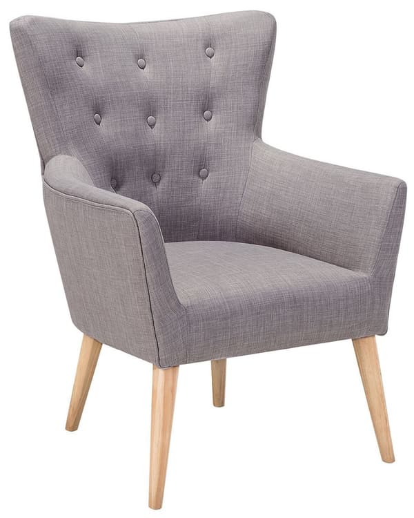 Fåtölj Grå Polyestertyg Knappar Träben Retro Stil