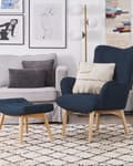 Miniatyrbild 2 av 9: Fåtölj med Fotpall Mörkblå Tyg Dekorativa Knappar Modern Stil
