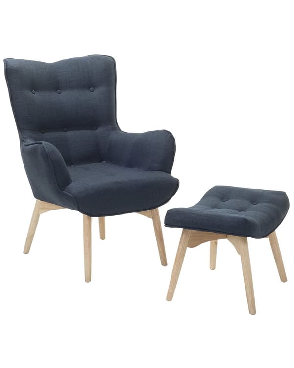 Fåtölj med Fotpall Mörkblå Tyg Dekorativa Knappar Modern Stil