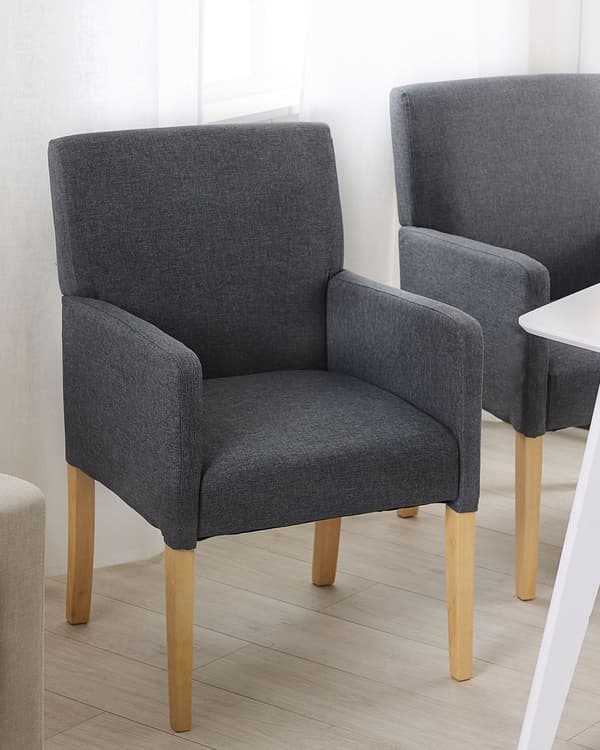 Tuoli harmaa 60 x 89 x 62 cm kangasverhoilu kumipuu käsinojat ruskeat jalat