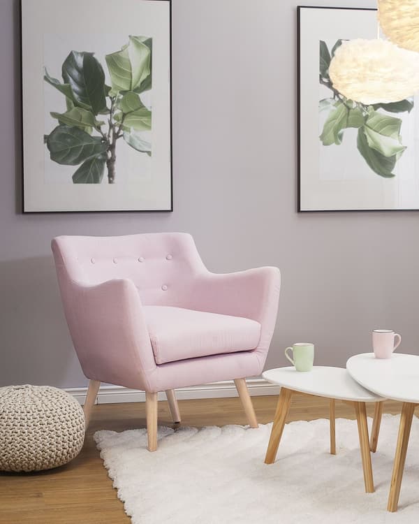 Nojatuoli vaaleanpunainen 71 x 84 x 54 cm polyesteri kumipuu napitettu vaahtomuovi