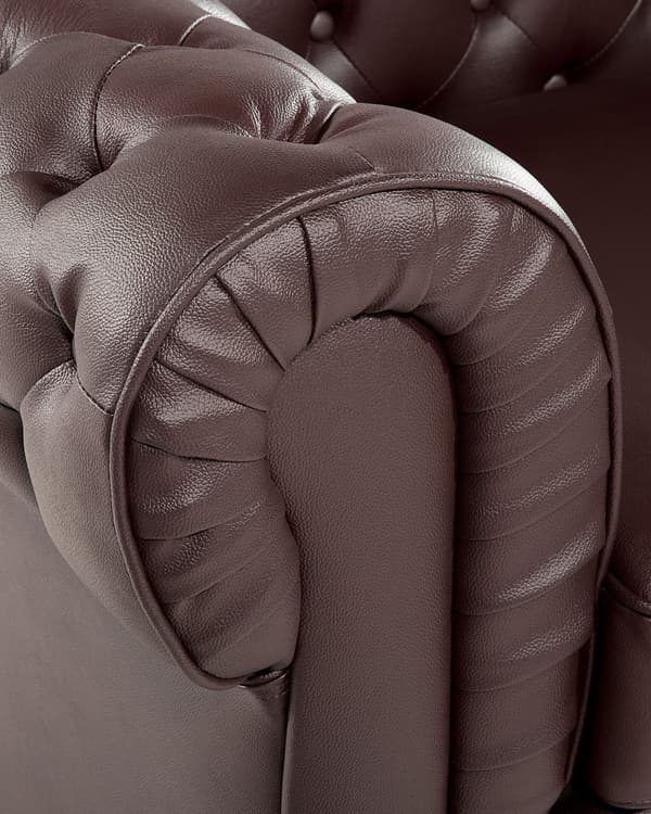 Nojatuoli ruskea 108 x 70 x 80 cm nahkaverhoilu chesterfield napitettu