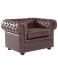 Pikkukuva 1 / 9: Nojatuoli ruskea 108 x 70 x 80 cm nahkaverhoilu chesterfield napitettu