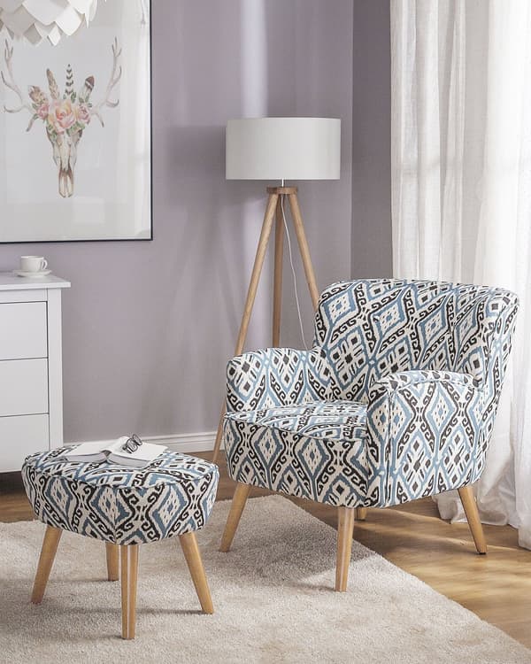 Fåtölj Flerfärgad Klädsel Fotpall Träben Retro Boho Vardagsrum