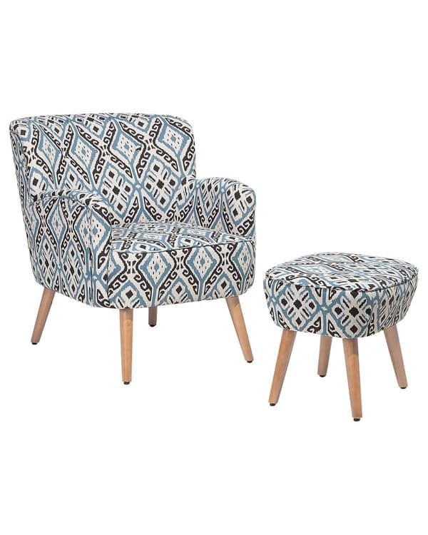 Fåtölj Flerfärgad Klädsel Fotpall Träben Retro Boho Vardagsrum