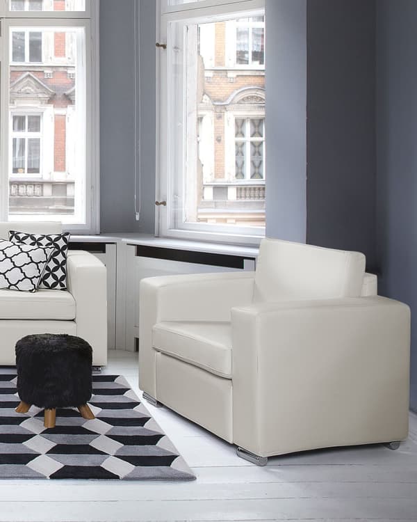 Fåtölj Vit Split-Läder Kromade Ben Klubbstol Retro Design