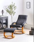 Miniatyrbild 4 av 11: Kontorsstol Svart med Fotpall Polyestertyg Klädd Träram Massage- och Värmefunktion Retro Design