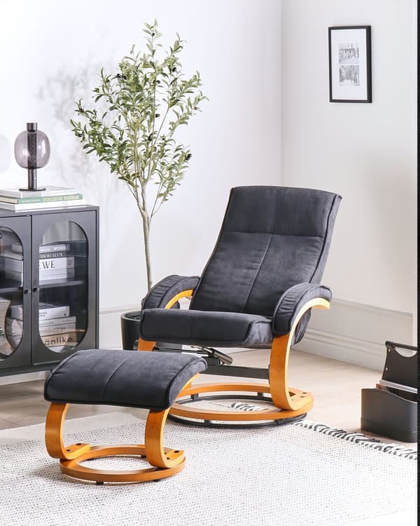 Kontorsstol Svart med Fotpall Polyestertyg Klädd Träram Massage- och Värmefunktion Retro Design