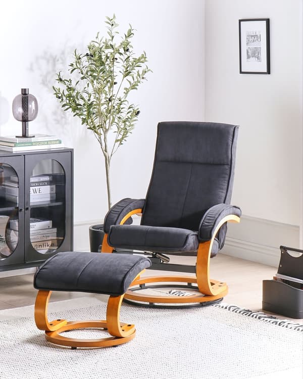 Kontorsstol Svart med Fotpall Polyestertyg Klädd Träram Massage- och Värmefunktion Retro Design