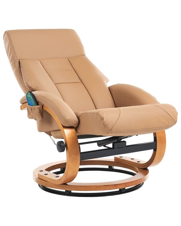 Kontorsstol Beige med Fotpall Konstläder Klädd Massage- och Värmefunktion Träram Justerbar Retro Design