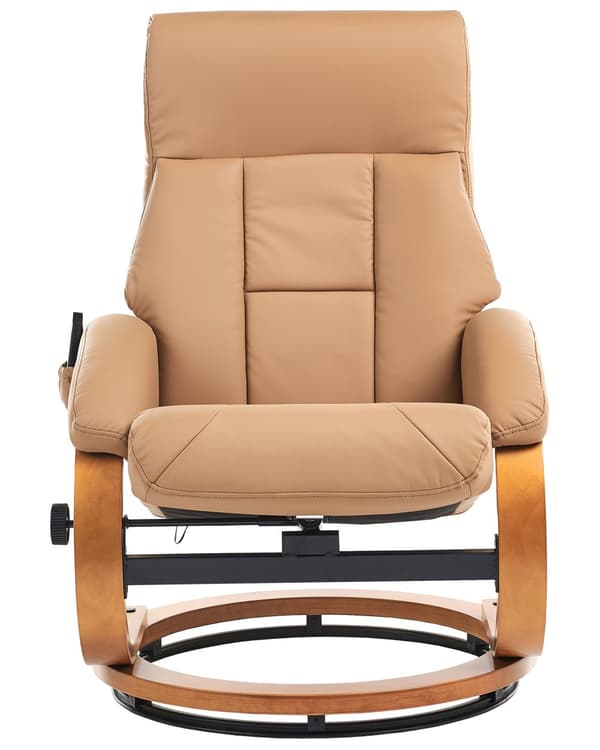Kontorsstol Beige med Fotpall Konstläder Klädd Massage- och Värmefunktion Träram Justerbar Retro Design