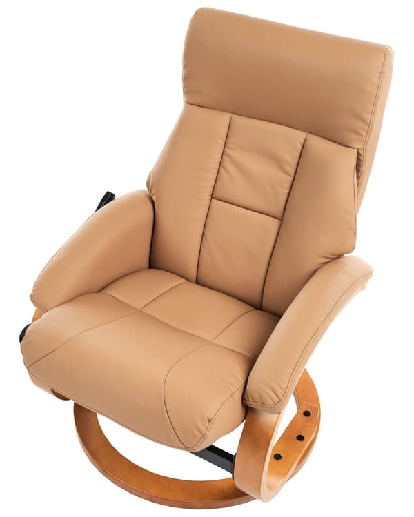 Kontorsstol Beige med Fotpall Konstläder Klädd Massage- och Värmefunktion Träram Justerbar Retro Design