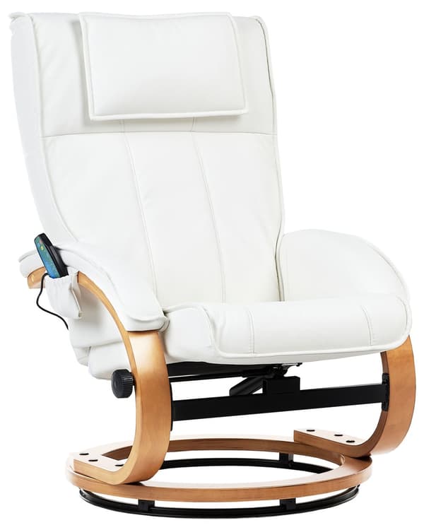 Kontorsstol Vit med Fotpall Konstläder Massage- och Värmefunktion Justerbar Träram Retro Design