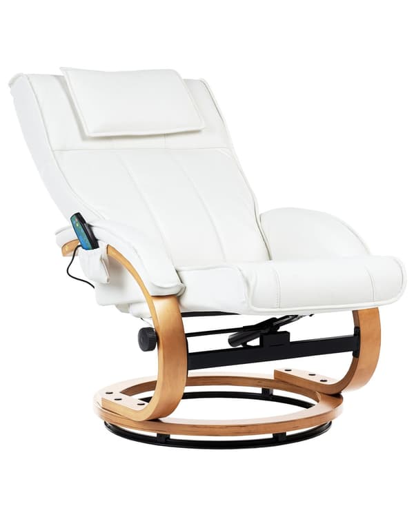 Kontorsstol Vit med Fotpall Konstläder Massage- och Värmefunktion Justerbar Träram Retro Design
