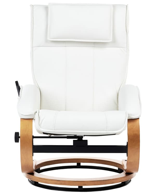 Kontorsstol Vit med Fotpall Konstläder Massage- och Värmefunktion Justerbar Träram Retro Design