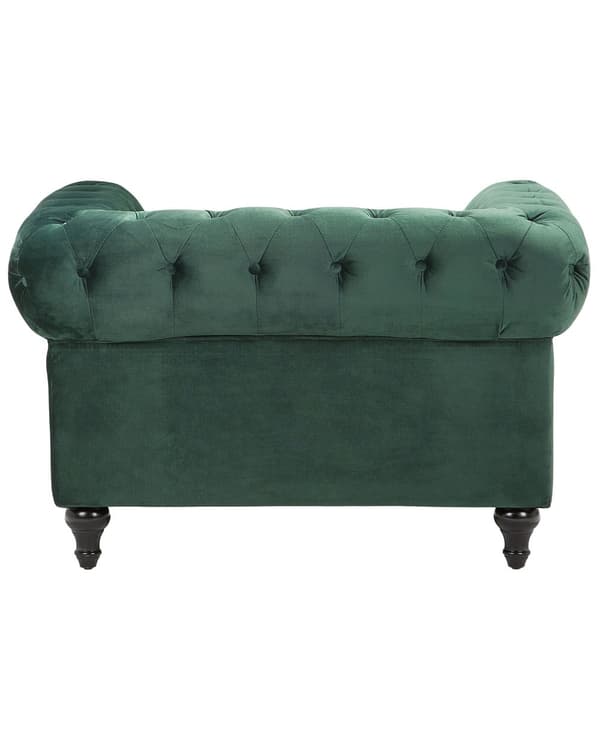 Fåtölj Chesterfield Grön Sammet Tuftad Mörka Träben Modern