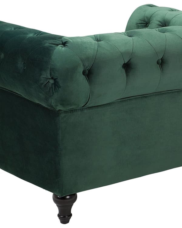 Fåtölj Chesterfield Grön Sammet Tuftad Mörka Träben Modern