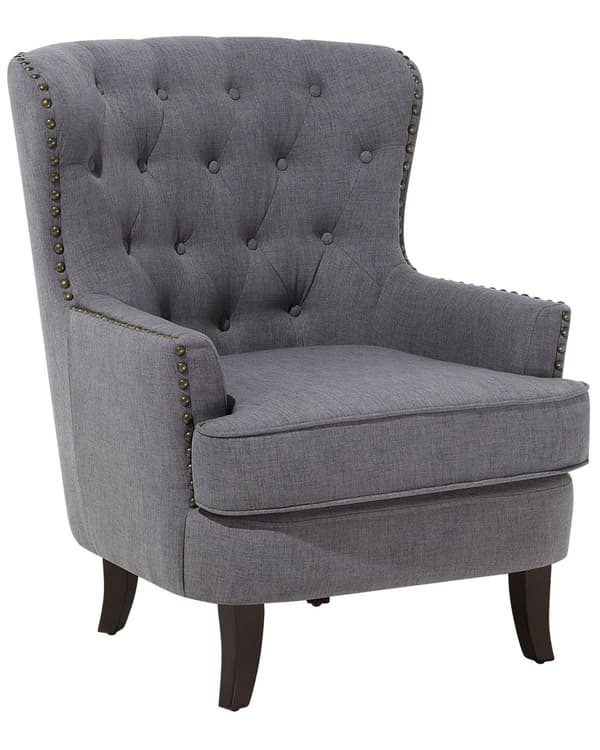 Fåtölj Mörkgrå Knappar Tuftad Svarta Ben Dekorativ Chesterfield Stil Vardagsrum