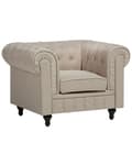 Miniatyrbild 1 av 11: Fåtölj Stor Chesterfield Beige Tyg Tuftad Mörka Träben Modern