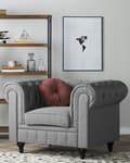 Miniatyrbild 2 av 11: Fåtölj Stor Chesterfield Ljusgrå Tyg Tuftad Mörka Träben Modern