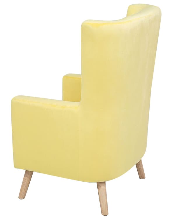Nojatuoli keltainen 74 x 108 x 60 cm sametti kumipuu korkea selkänoja retro