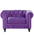 Pikkukuva 4 / 11: Nojatuoli violetti 110 x 70 x 75 cm samettiverhoilu chesterfield napitettu