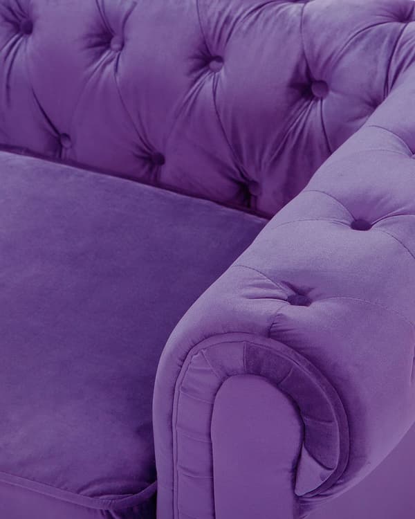 Nojatuoli violetti 110 x 70 x 75 cm samettiverhoilu chesterfield napitettu