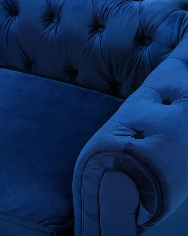 Fåtölj Chesterfield Koboltblå Sammet Tuftad Mörka Träben Modern