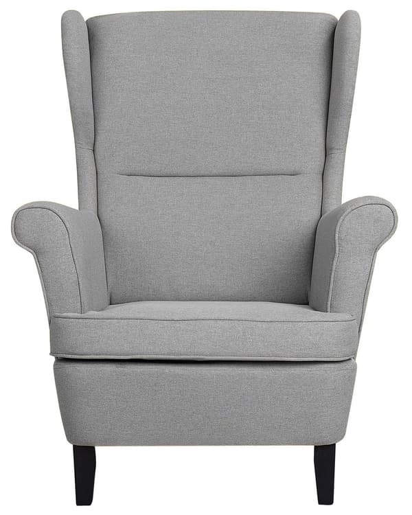 Nojatuoli harmaa kangas verhoiltu kumipuu wingback retro perinteinen tyyli