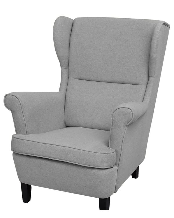 Nojatuoli harmaa kangas verhoiltu kumipuu wingback retro perinteinen tyyli