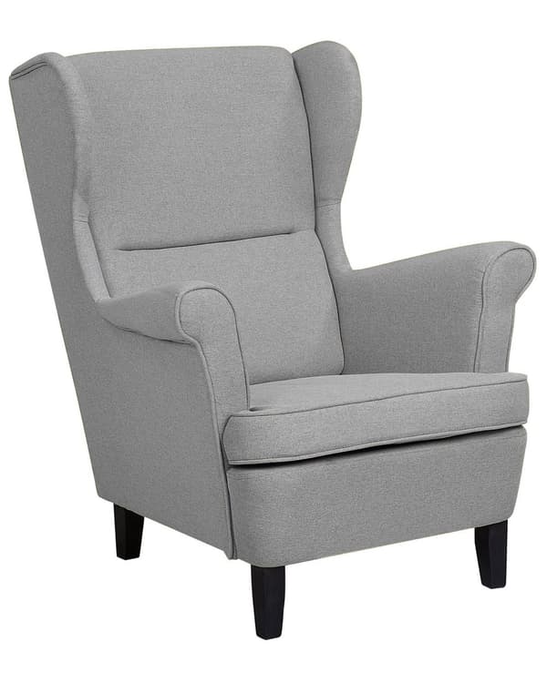 Nojatuoli harmaa kangas verhoiltu kumipuu wingback retro perinteinen tyyli