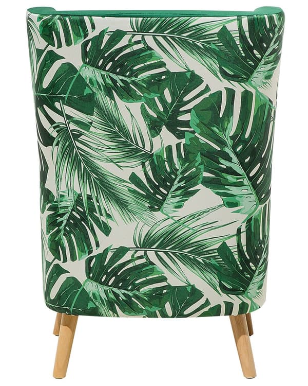 Nojatuoli tummanvihreä 74 x 108 x 60 cm sametti kumipuu lehtikuvio korkea selkänoja retro