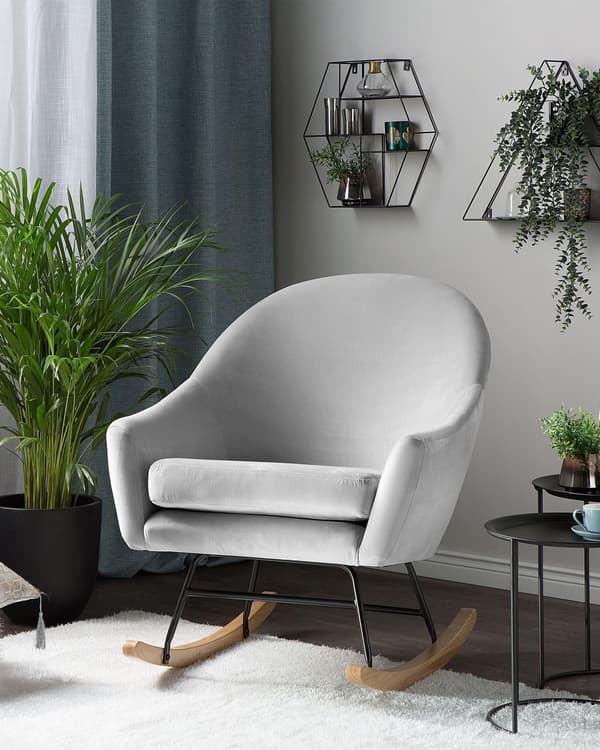 Gungstol Ljusgrå Sammet Gungstolsstomme i Ljusträ Glam Modern Stil