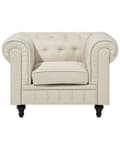 Miniatyrbillede 5 af 11: Chesterfield Lænestol Beige Polyester med Sorte Træben 112 x 85 x 79 Bred Tyk Polstret Armstol Knap Tuftet Venetiansk Barok stil Stue Dekor