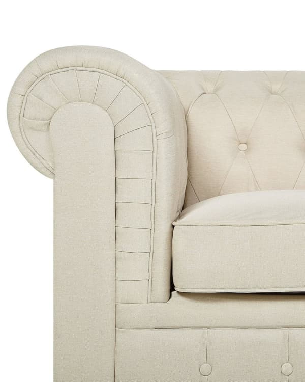 Chesterfield Lænestol Beige Polyester med Sorte Træben 112 x 85 x 79 Bred Tyk Polstret Armstol Knap Tuftet Venetiansk Barok stil Stue Dekor