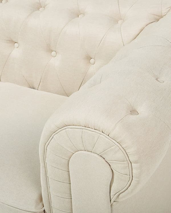 Chesterfield Lænestol Beige Polyester med Sorte Træben 112 x 85 x 79 Bred Tyk Polstret Armstol Knap Tuftet Venetiansk Barok stil Stue Dekor