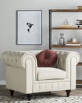 Miniatyrbillede 2 af 11: Chesterfield Lænestol Beige Polyester med Sorte Træben 112 x 85 x 79 Bred Tyk Polstret Armstol Knap Tuftet Venetiansk Barok stil Stue Dekor