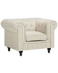 Miniatyrbillede 1 af 11: Chesterfield Lænestol Beige Polyester med Sorte Træben 112 x 85 x 79 Bred Tyk Polstret Armstol Knap Tuftet Venetiansk Barok stil Stue Dekor