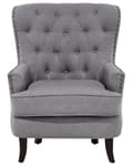 Miniatyrbillede 4 af 11: Lænestol Lysegrå Knap Tuftet Ryg Sorte Ben Elegant Chesterfield Stil Stue