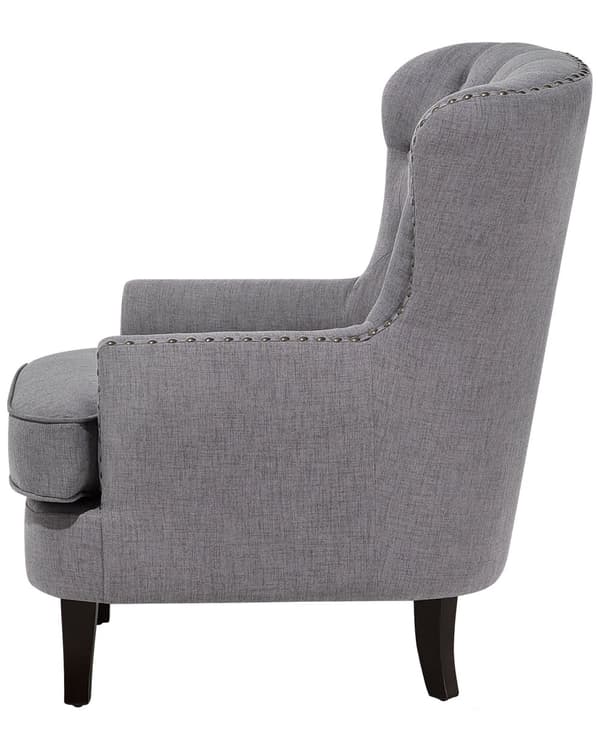 Lænestol Lysegrå Knap Tuftet Ryg Sorte Ben Elegant Chesterfield Stil Stue