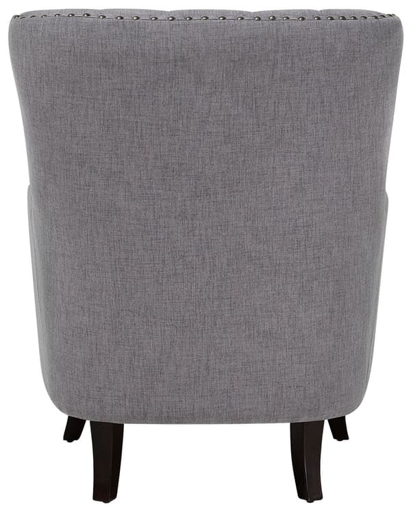 Lænestol Lysegrå Knap Tuftet Ryg Sorte Ben Elegant Chesterfield Stil Stue